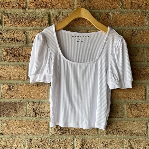 Aeropostale Tops - AEROPOSTALE | White puffed short sleeved round neck copped spring summer shirt